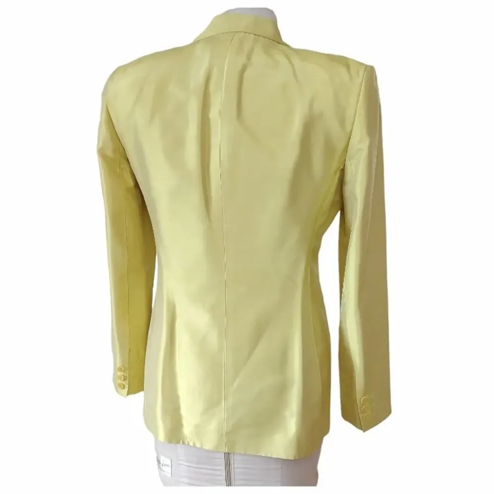 OSCAR DE LA RENTA Yellow Silk Blazer Sz 2 Lightweight Fitted Lemon Suit Jacket